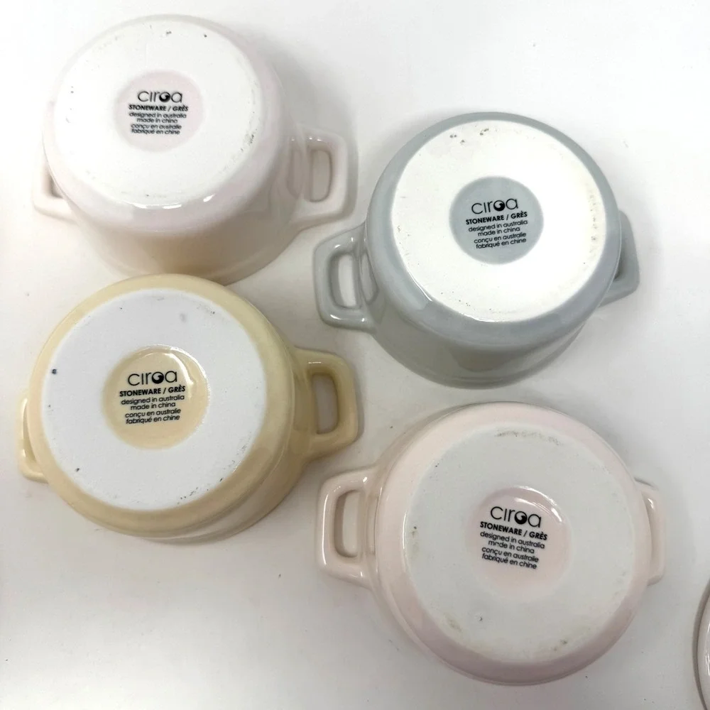4 Ciroa Mini Ceramic Cocotte Ramekins & Lids Pastel Stoneware Baking Dishes